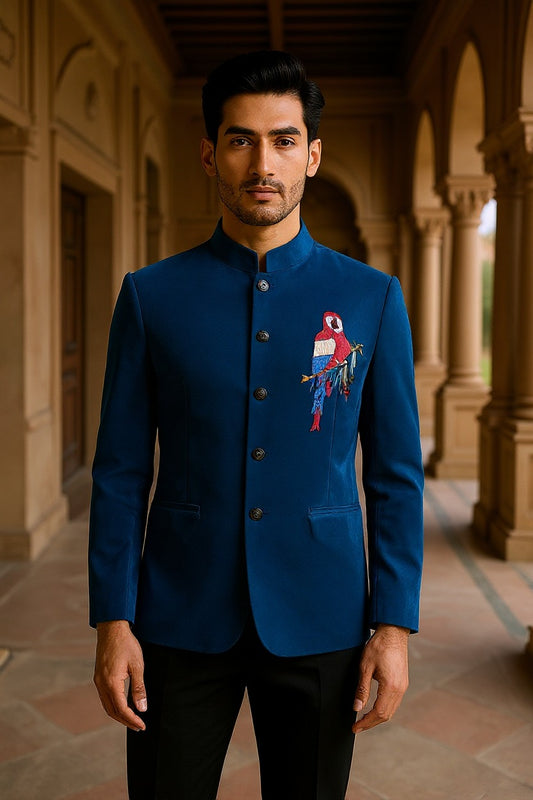 Aqua Teal Micro Velvet Bandhgala